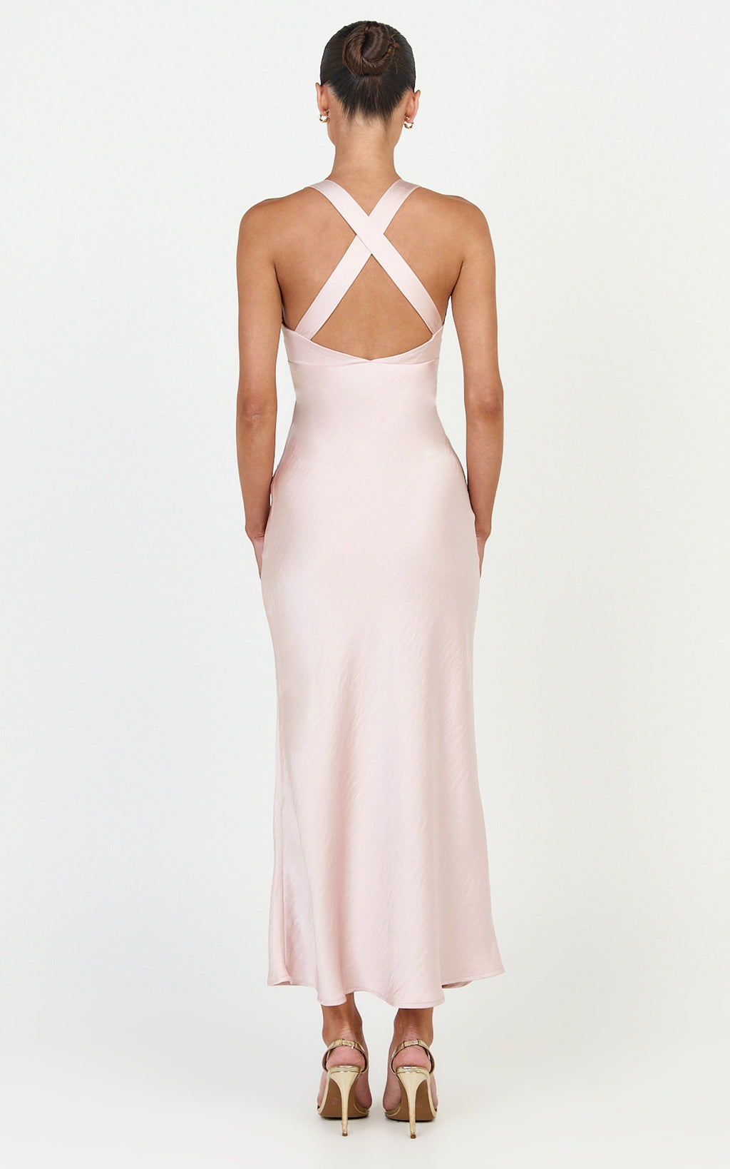 Khalani Midi Dress - Deep V Neck Satin Slip Dress in Light Pink