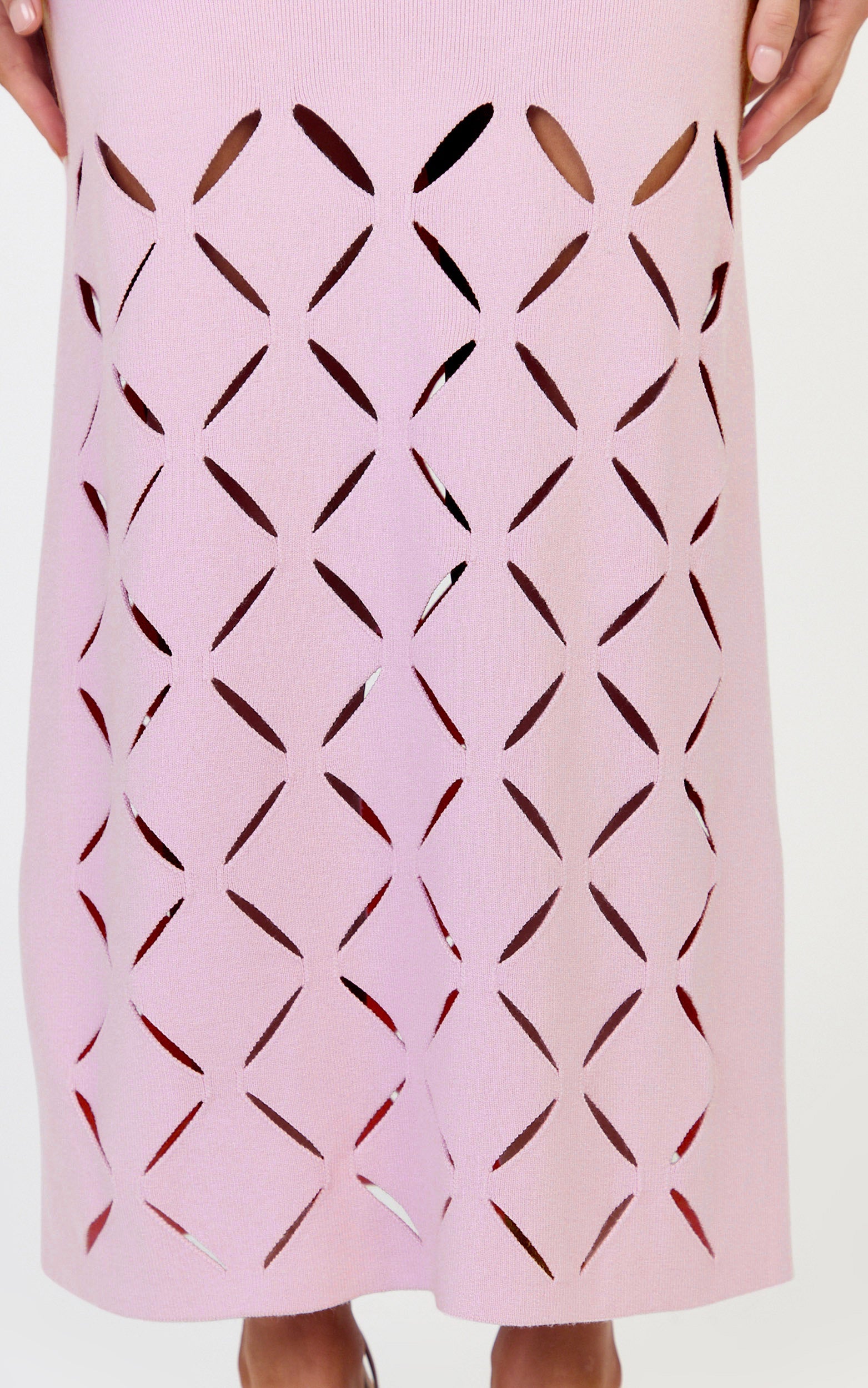 Sabrina Midi Dress - Scoop Neck Laser Cut Dress in Pink