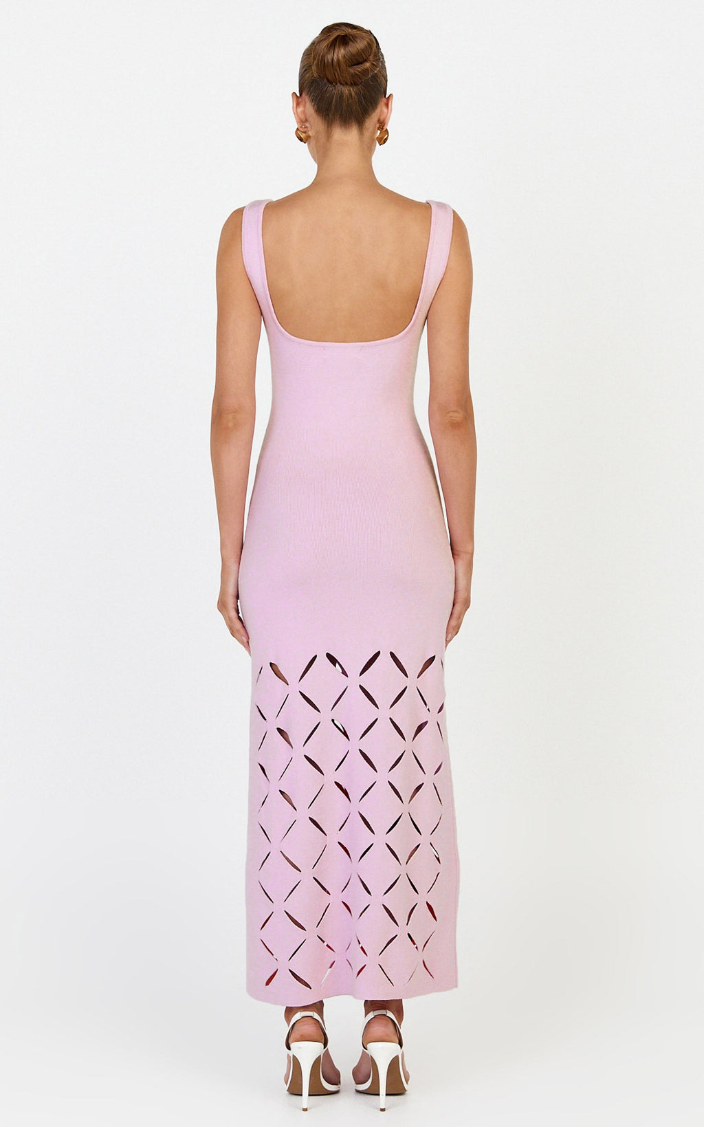Sabrina Midi Dress - Scoop Neck Laser Cut Dress in Pink