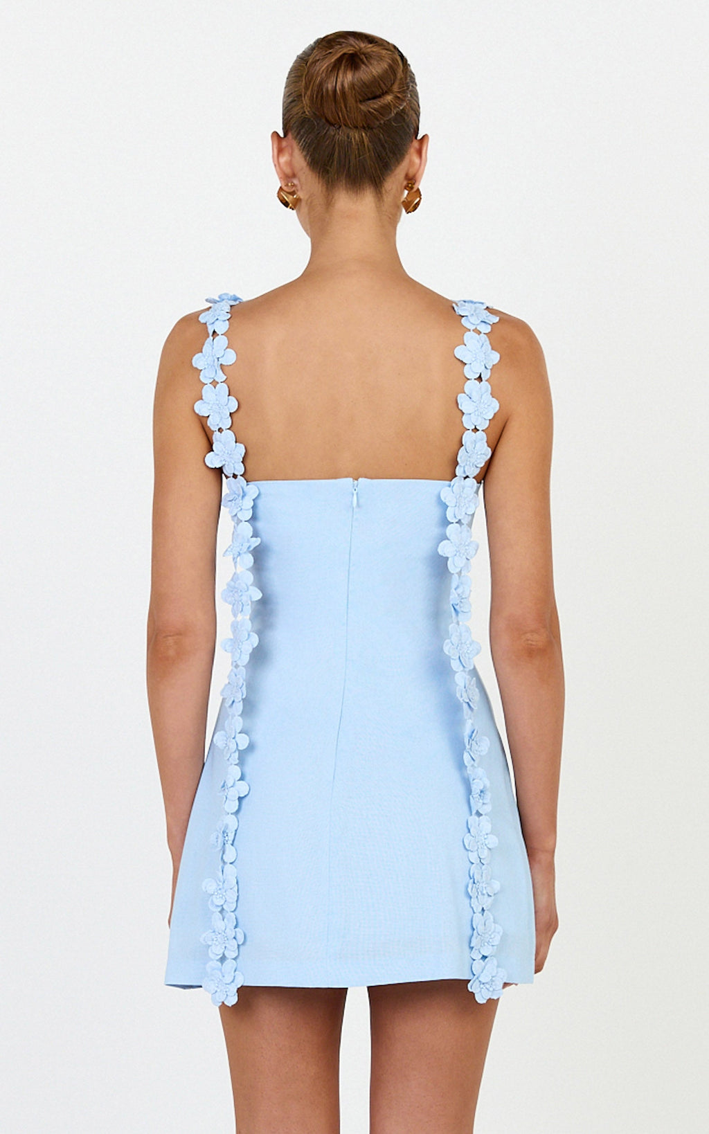 Clementine Mini Dress -  3D Floral Strap Dress in Blue