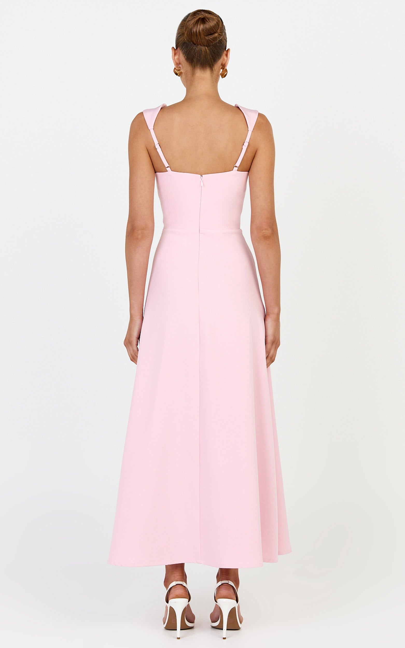 Zinnia Midi Dress - Square Neck A Line Dress in Pink
