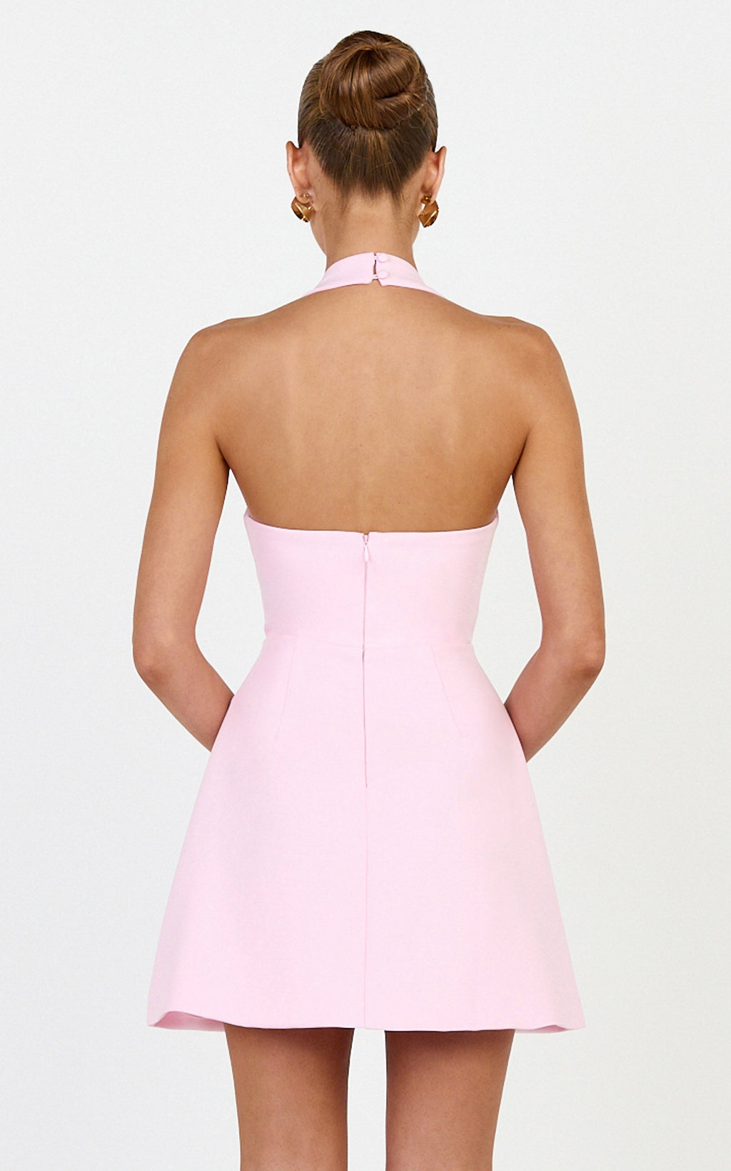 Leilani Mini Dress - Plunge Gold Hardware Fit and Flare Dress in Pink