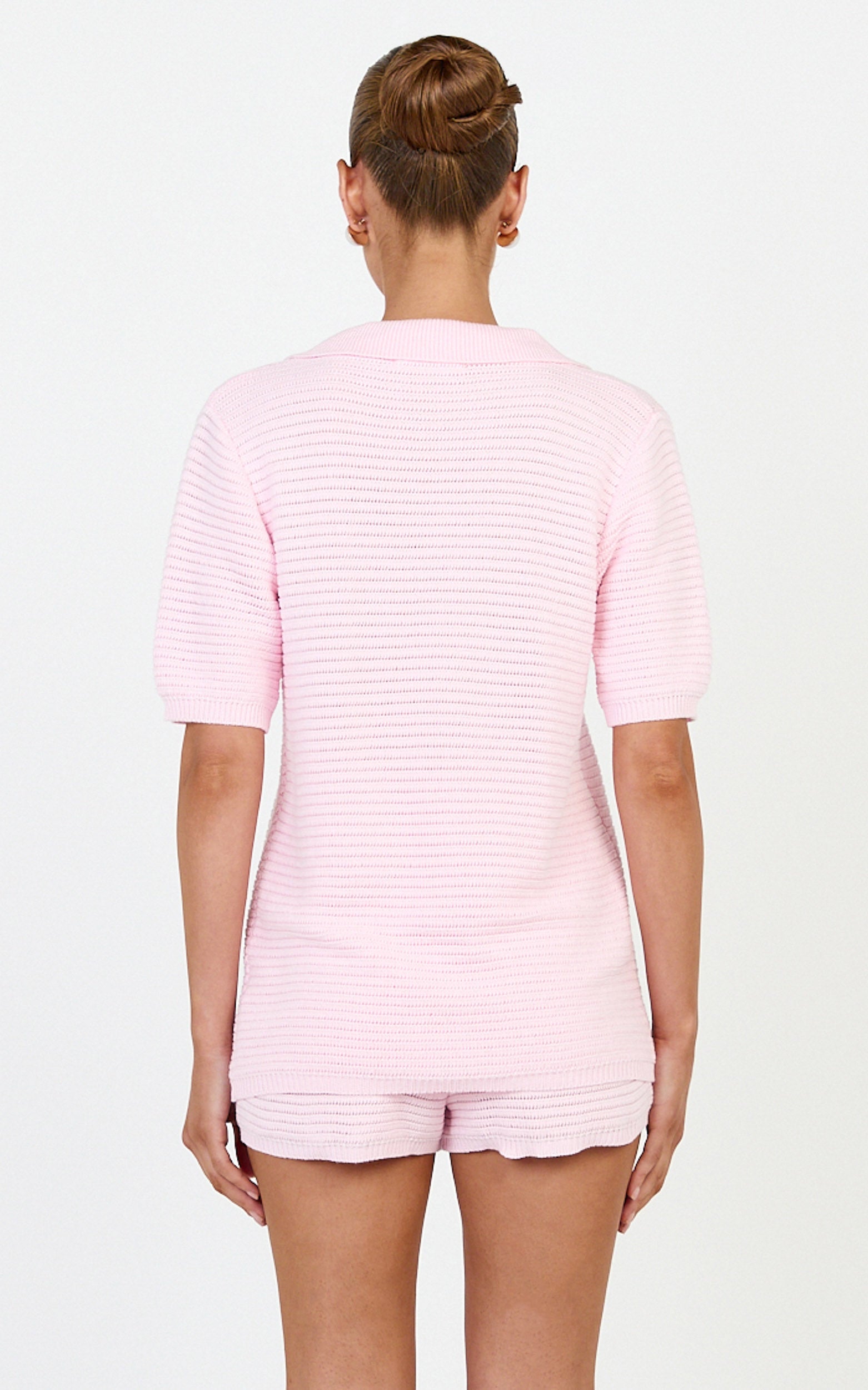 Vivi Two Piece Top and Shorts Set - Crochet Shirt and Shorts Set in Pink