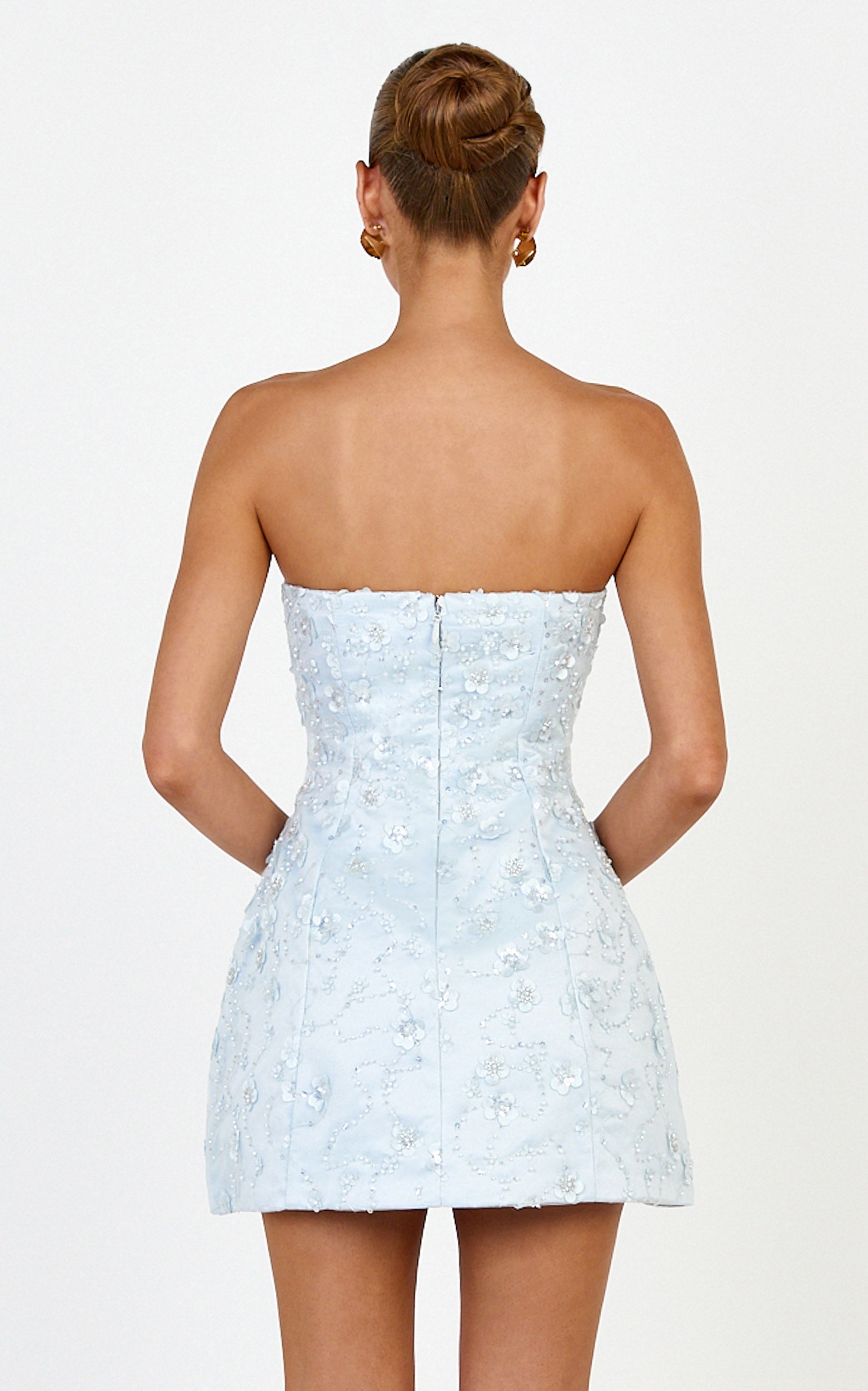 Leona Mini Dress - Strapless Sequin Tulip Dress in Baby Blue