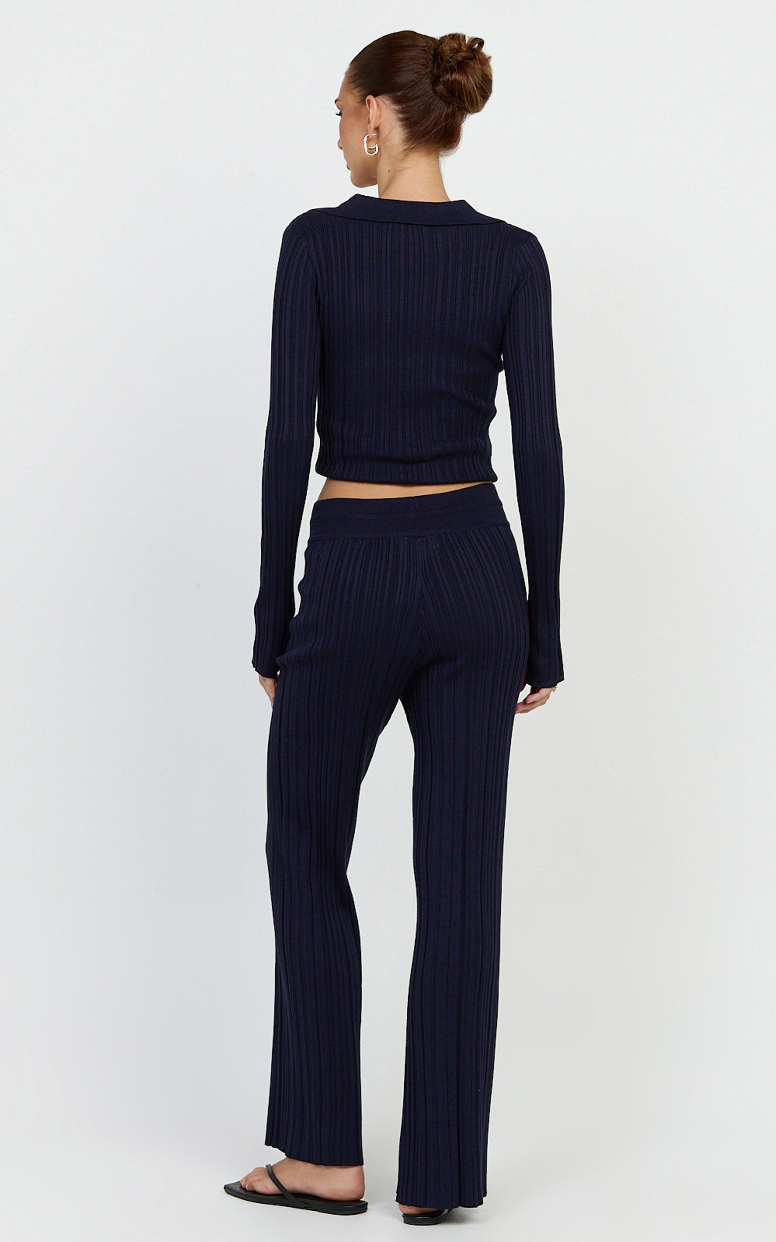 Kelsey Pants - High Drawstring Waist Knit Pants in Navy