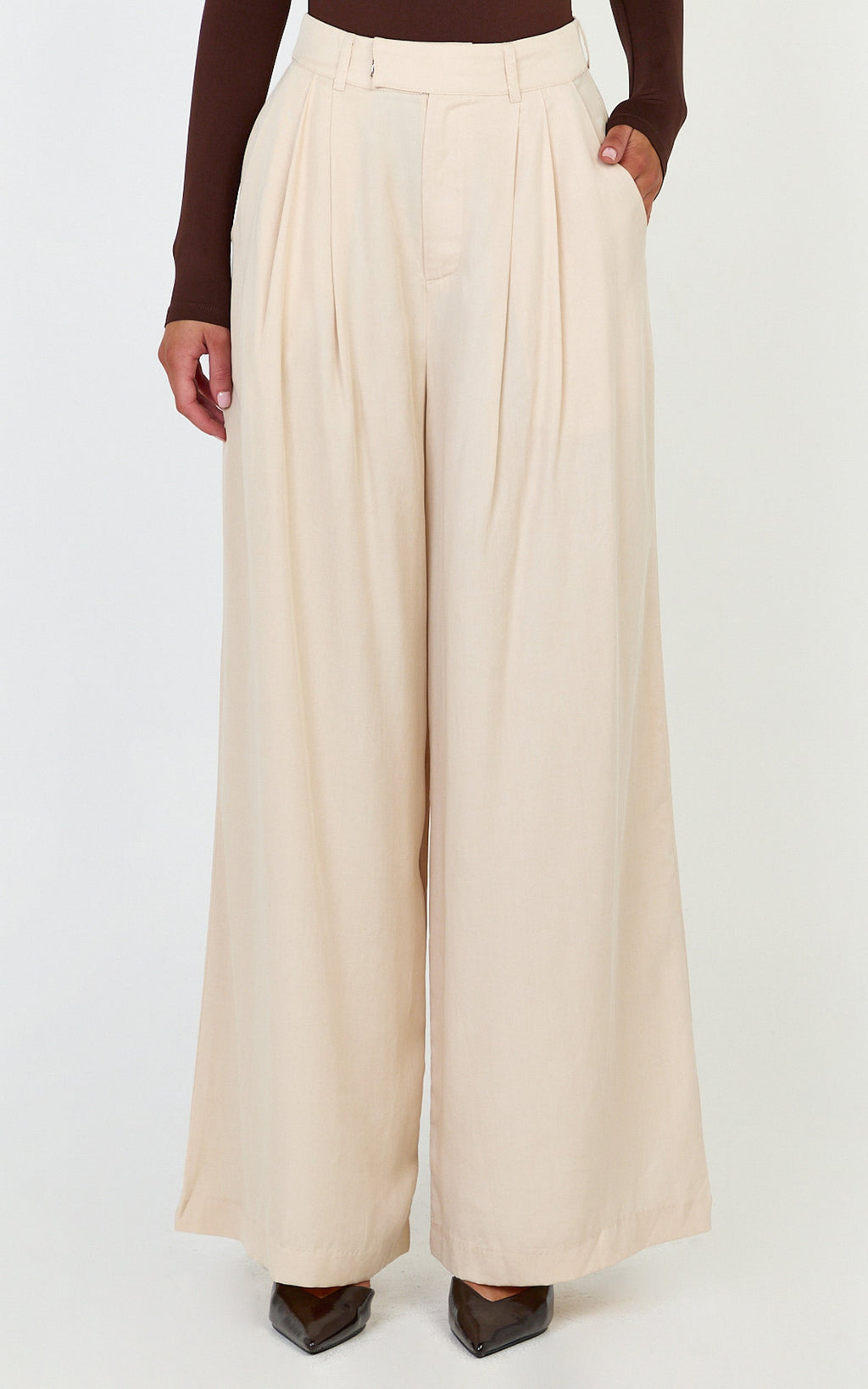 Clarke Pants - High Waist Wide Leg Pants in Neutral
