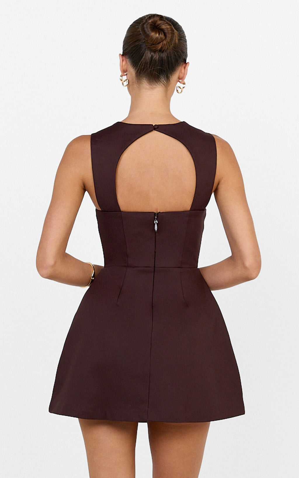 Garrett Mini Dress - Square Neck Fit And Flare Dress in Dark Chocolate