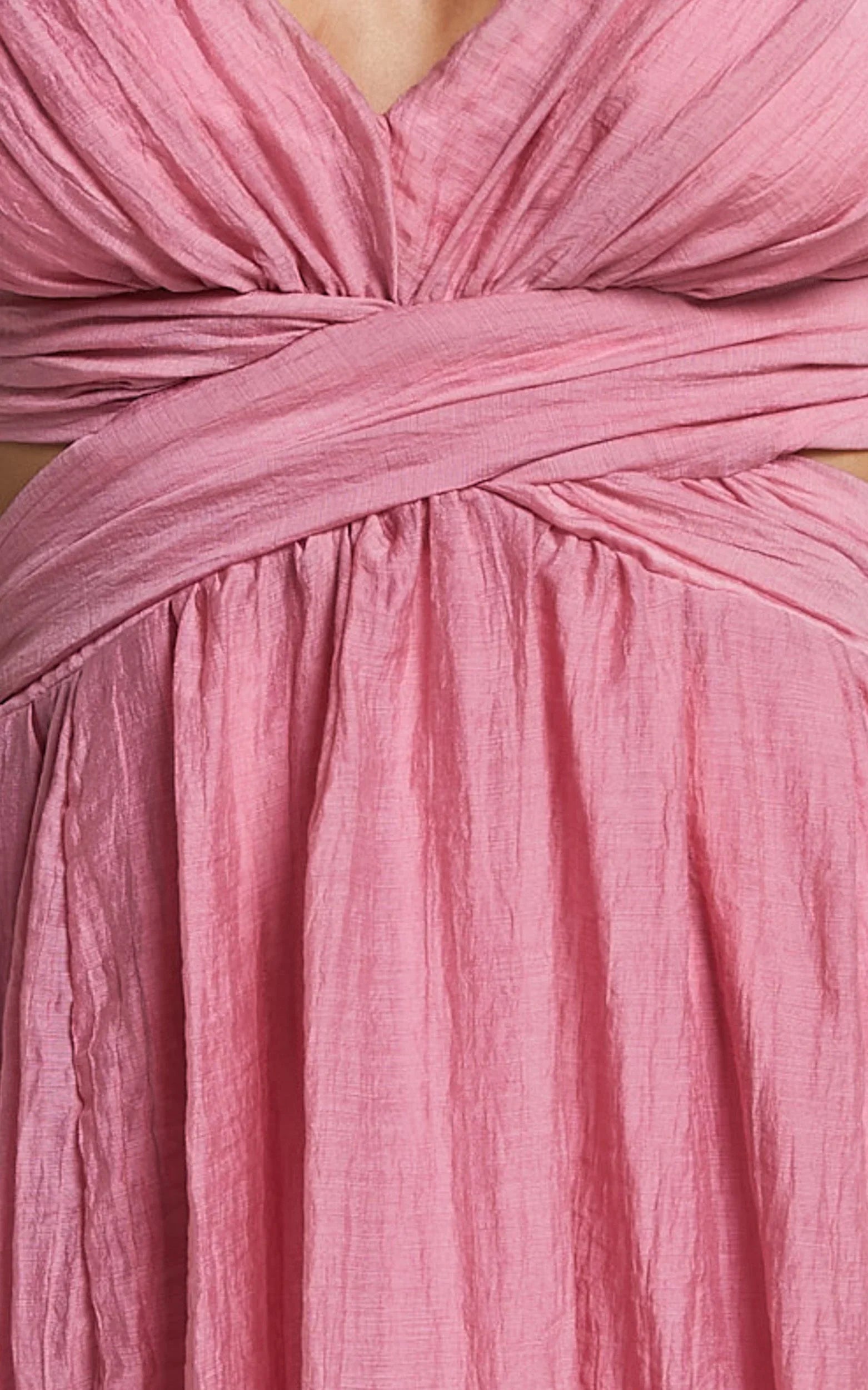 Marielly Midi Dress - Side Cut Out V Neck Ruffle Detail Sleeve Dress in Pink