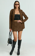 Gretchen Mini Skirt - High Rise Faux Suede Skirt in Brown