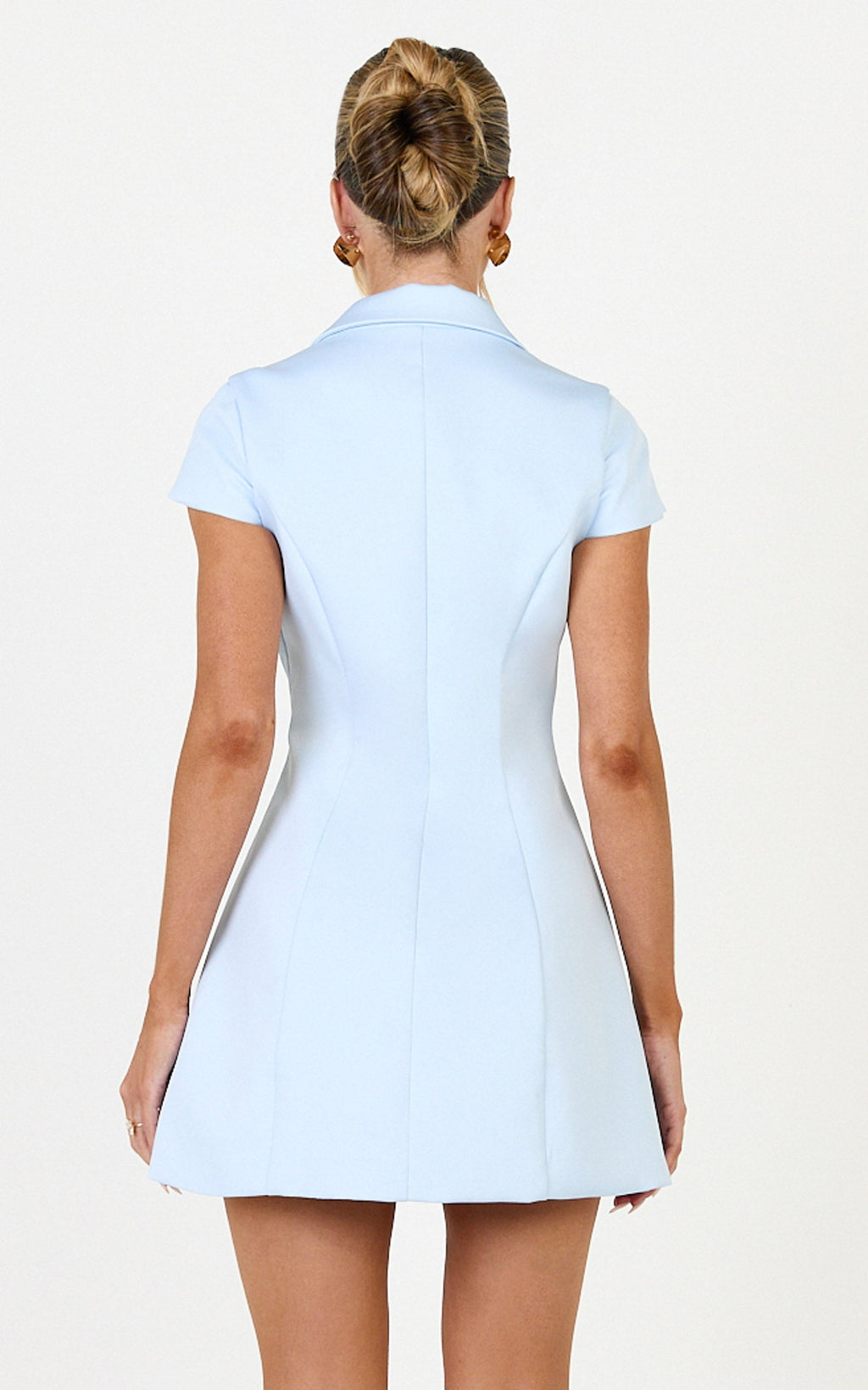 Clementine Mini Dress - Cap Sleeve Double Breasted Dress in Baby Blue