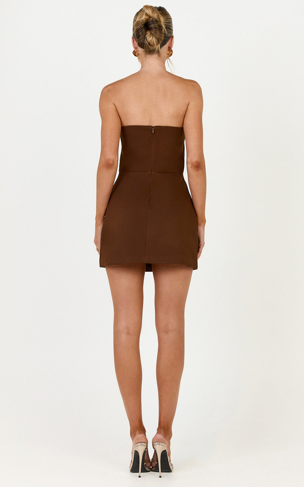 Dessa Mini Dress - A Line Strapless Dress in Chocolate