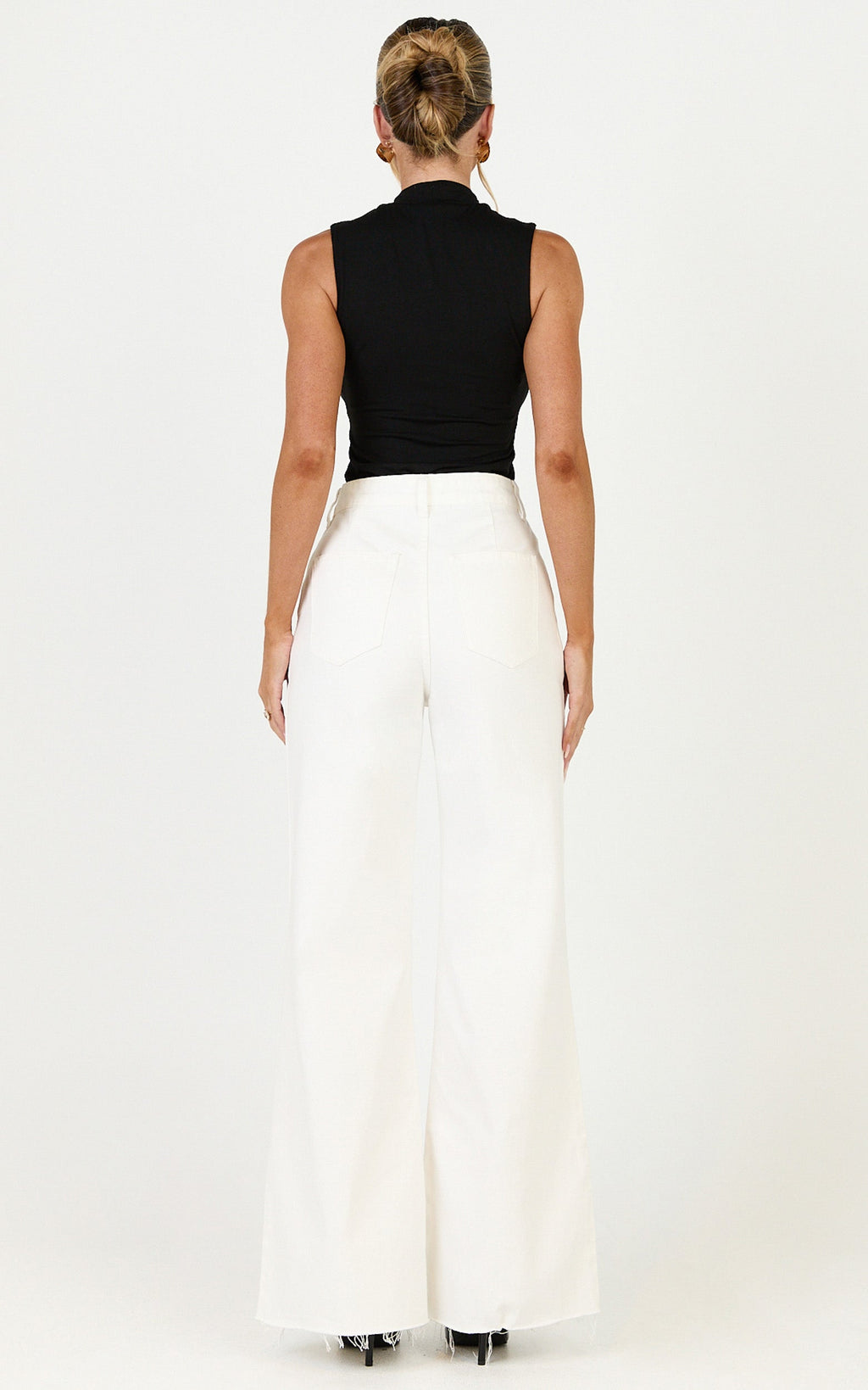 Therese Jeans - High Waist Wide Leg Flare Recycled Denim Jeans in Ecru