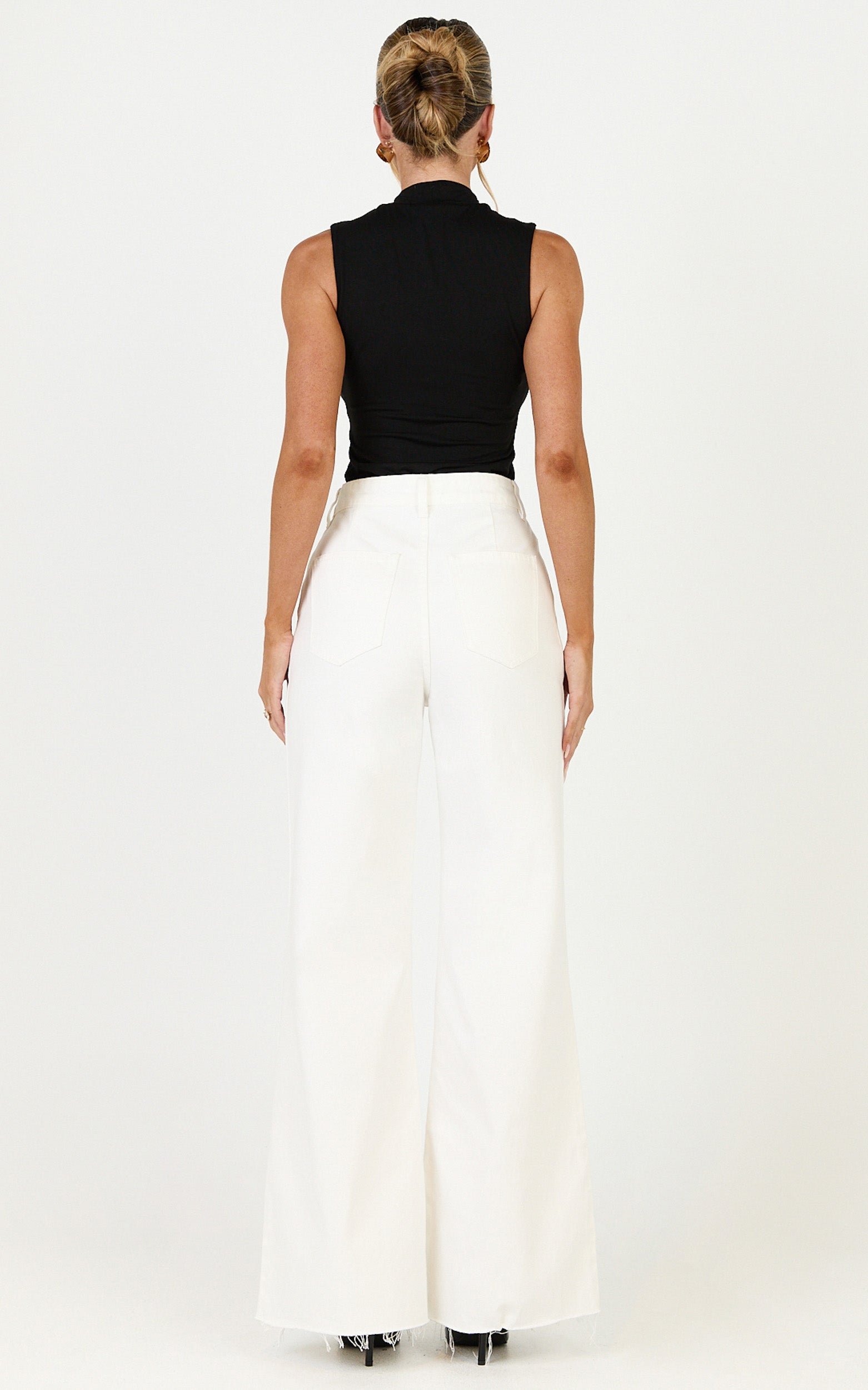 Therese Jeans - High Waist Wide Leg Flare Recycled Denim Jeans in Ecru