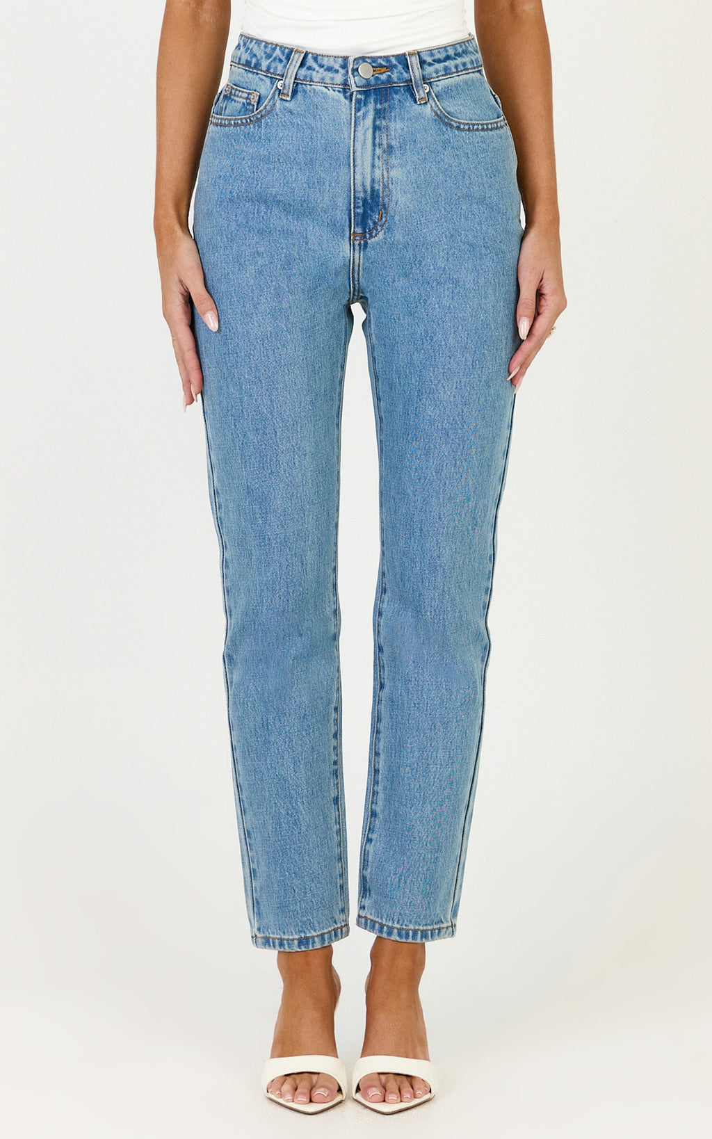 Billie Jeans - High Waisted Recycled Cotton Mom Denim Jeans in Light Mid Blue