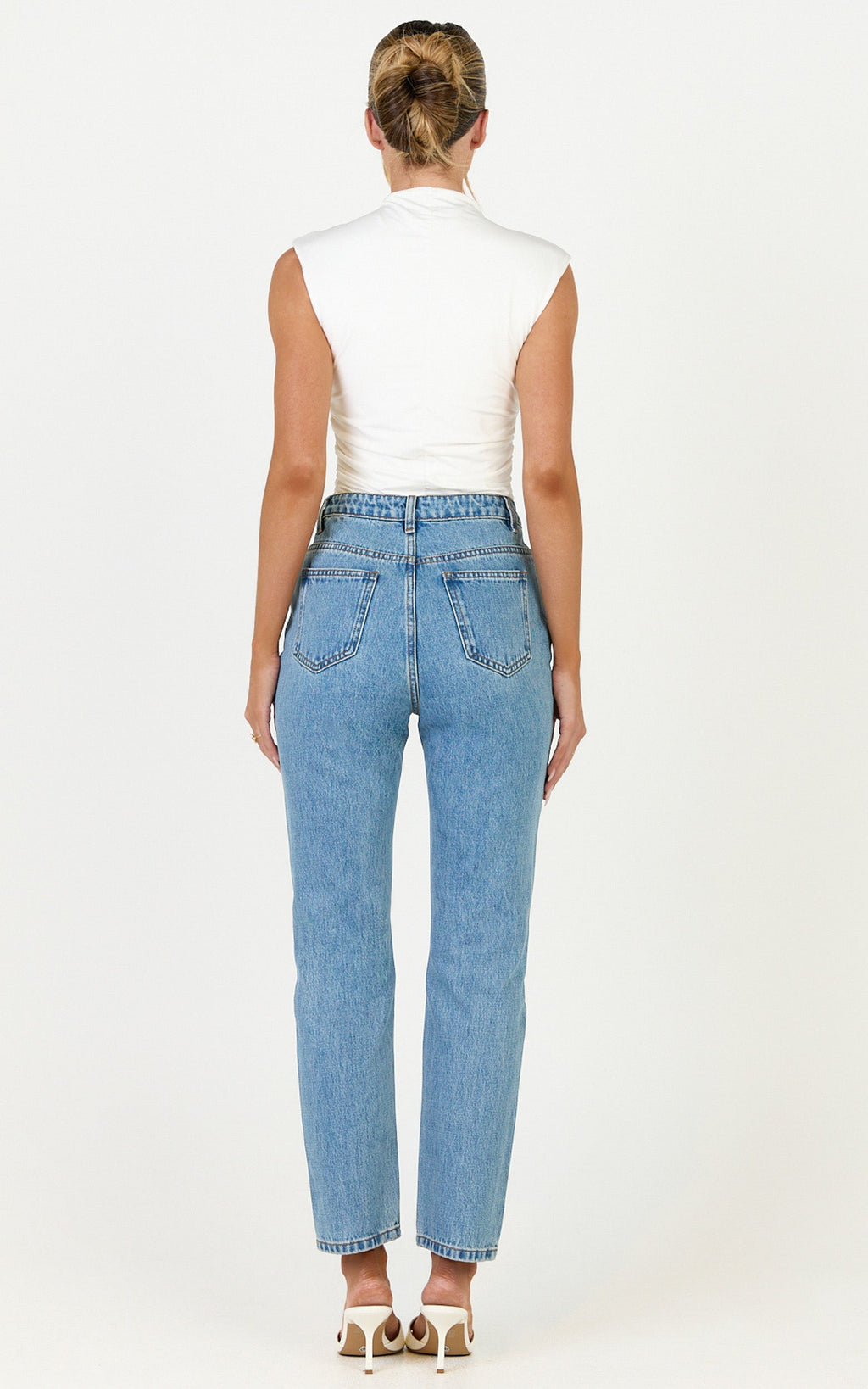 Billie Jeans - High Waisted Recycled Cotton Mom Denim Jeans in Light Mid Blue