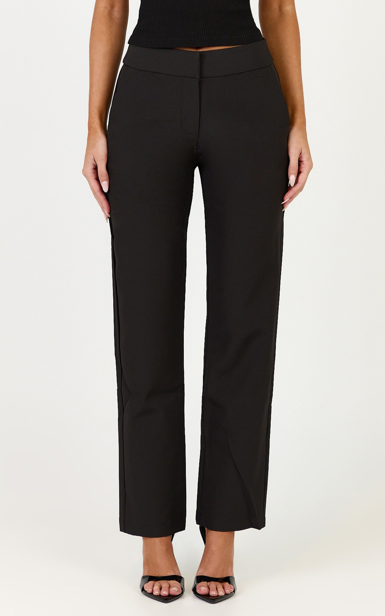 Neema Pants - Mid Rise Straight Leg Pants in Black