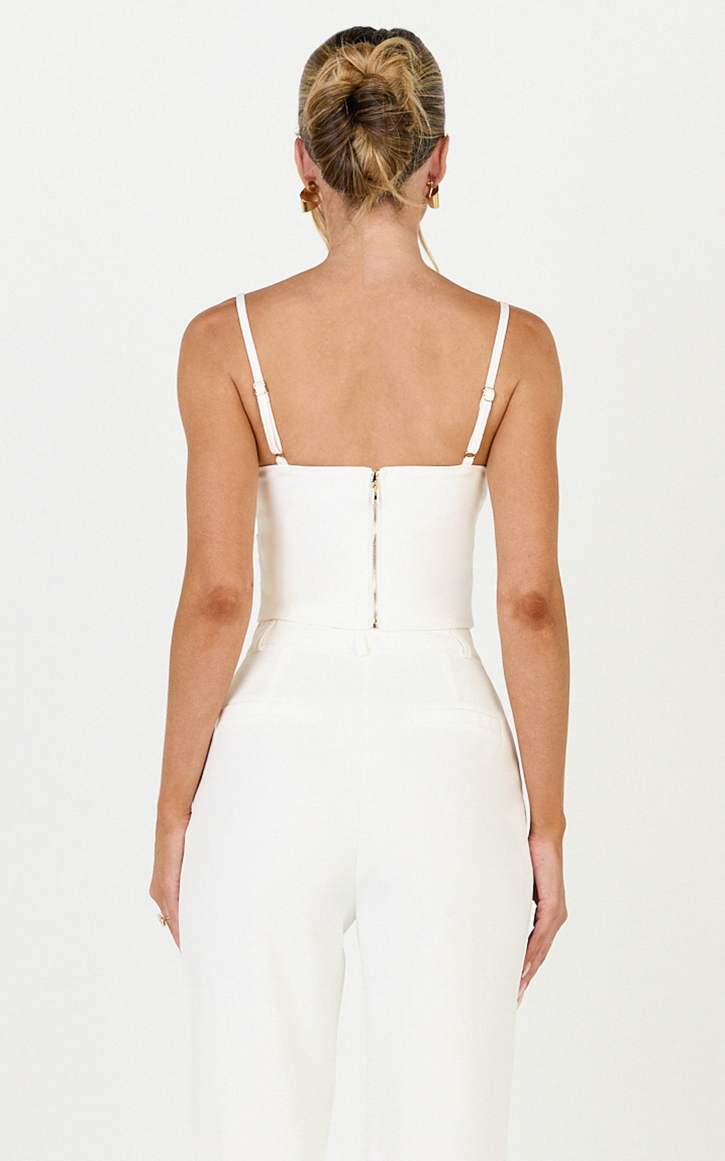 Liora Top - Pin Tucked Scoop Neck Top in White
