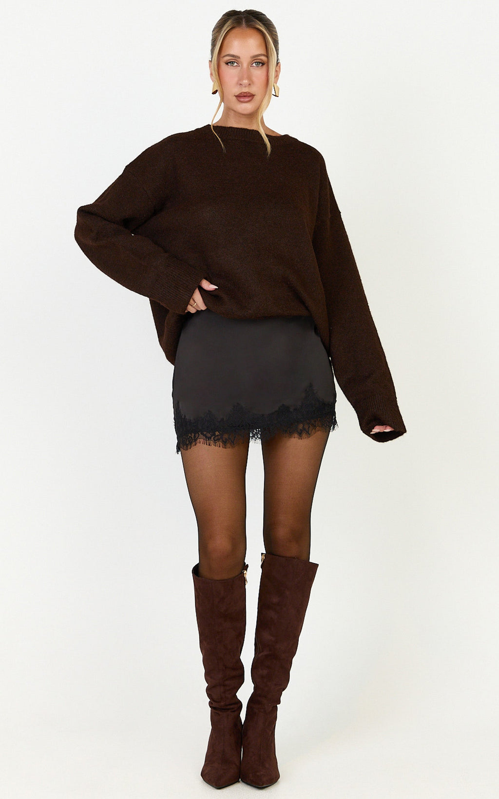 Ava Mini Skirt - Lace Trim Skirt in Black