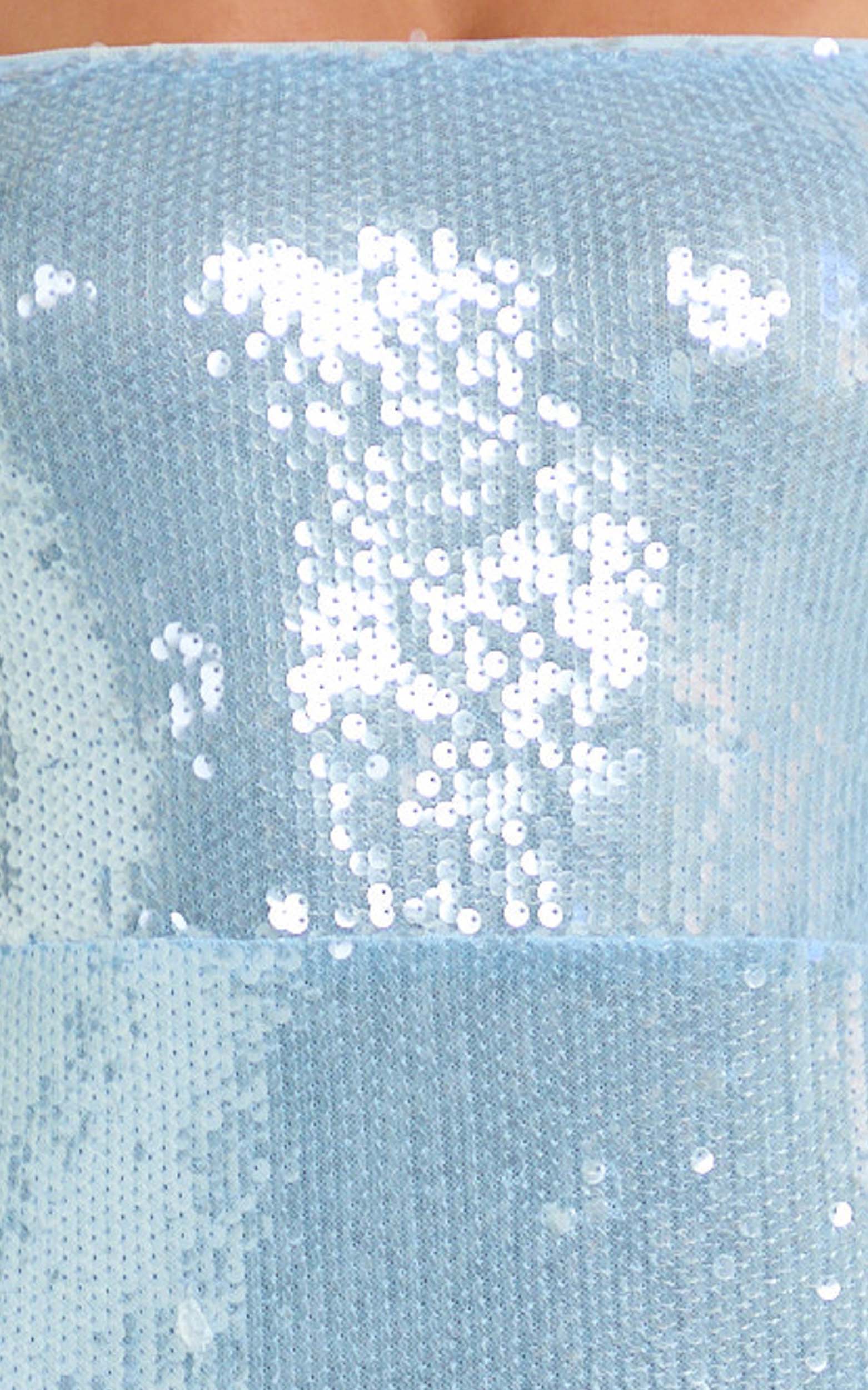 Belize Maxi Dress - Sequin Asymmetric Ruffle Split Bodycon Dress in Sky Blue