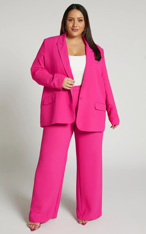 Bonnie Pants - High Waisted Tailored Wide Leg Pants in Pink