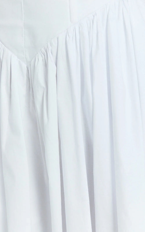 Beckett Midi Dress - Scoop Neck Drop V Waist Gathered Skirt Dress in White