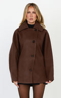 Rina Coat - Oversized Three Button Front Closure Coat in Chocolate