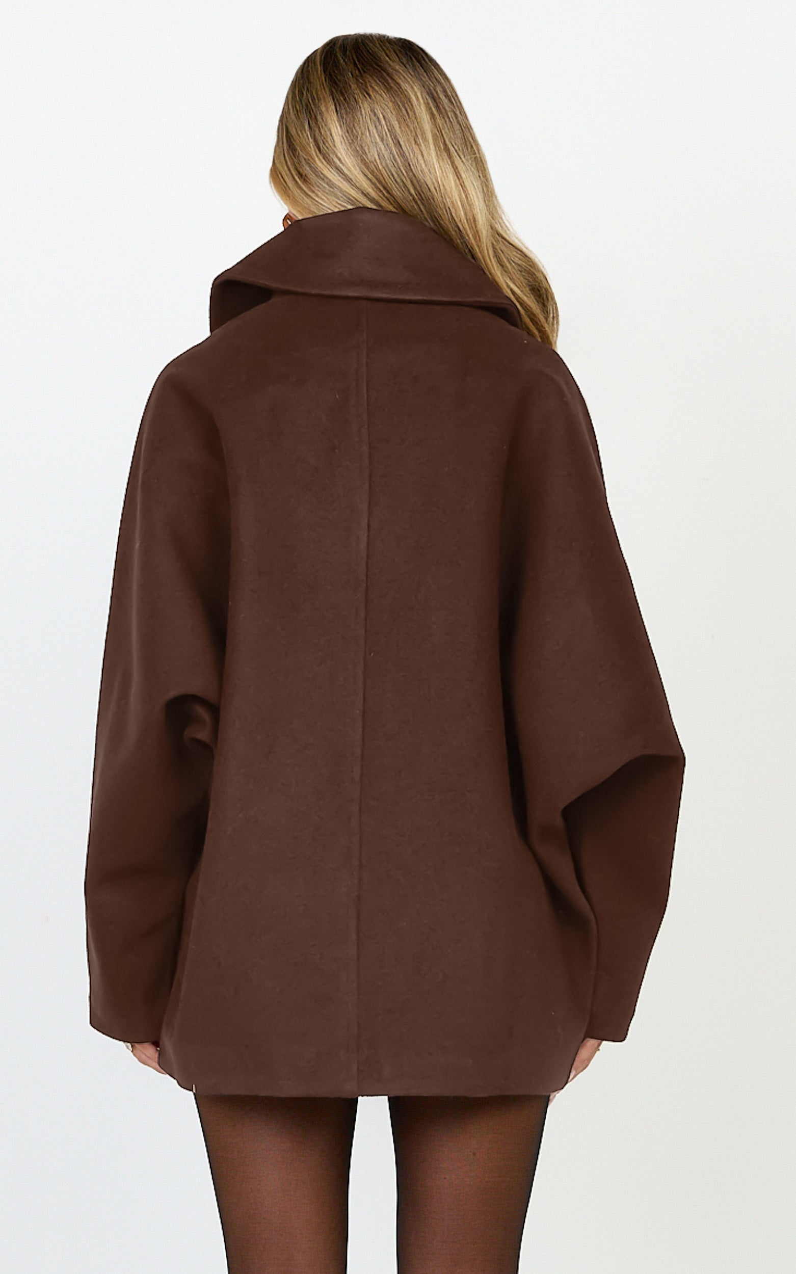 Rina Coat - Oversized Three Button Front Closure Coat in Chocolate