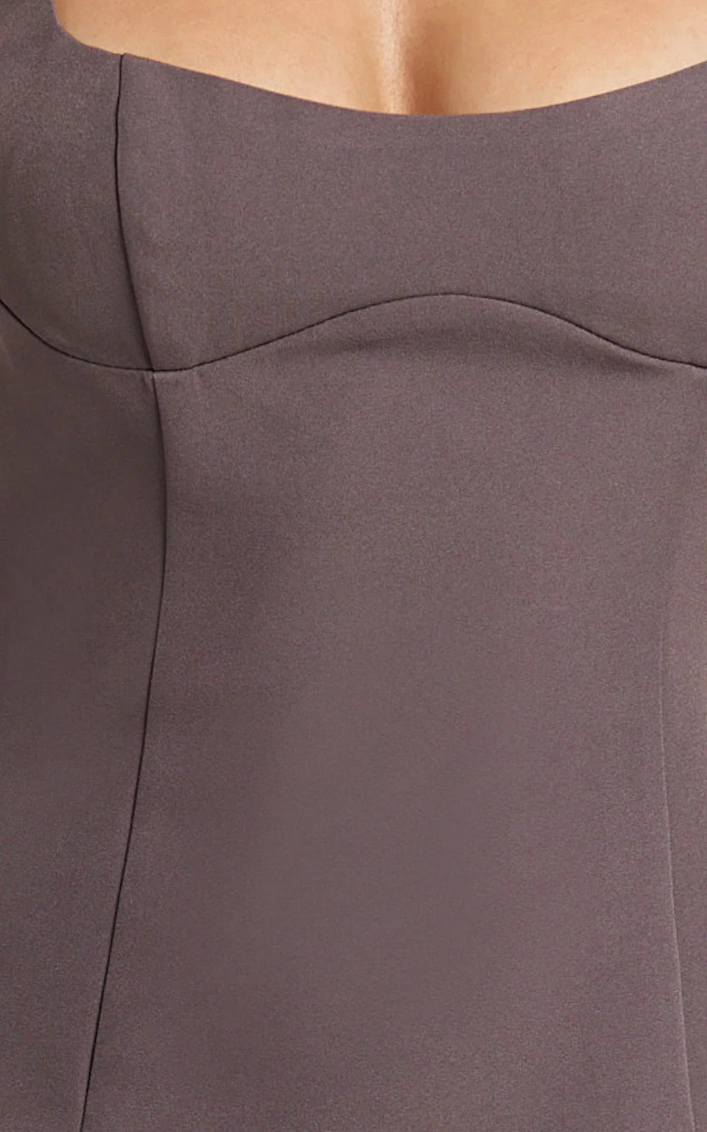 Aretha Midi Dress - Square Neckline High Split Dress in Mocha