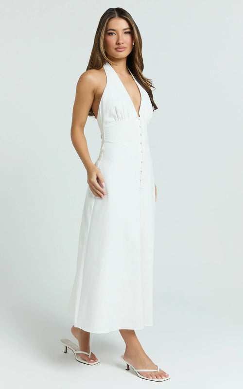Beata Midi Dress - Line Dress in White