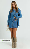 Faharra Shirt - Recycled Cotton Denim Shirt in Dark Blue Wash