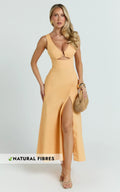 Jaycee Midi Dress - V Neck Trim Detail Fit And Flare Dress in Orange