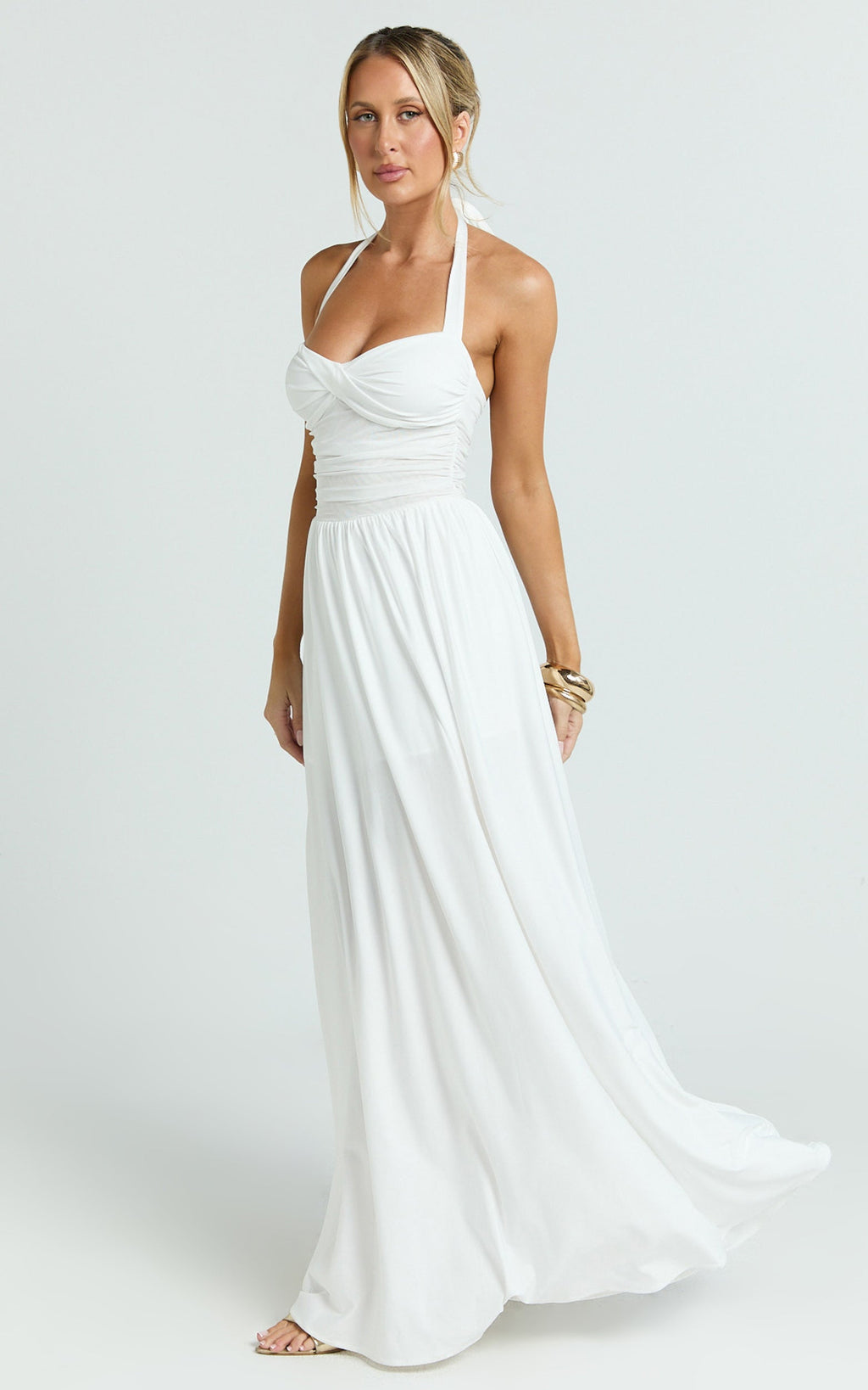 Adelia Maxi Dress - Jersey Halter Contrast Dress in White