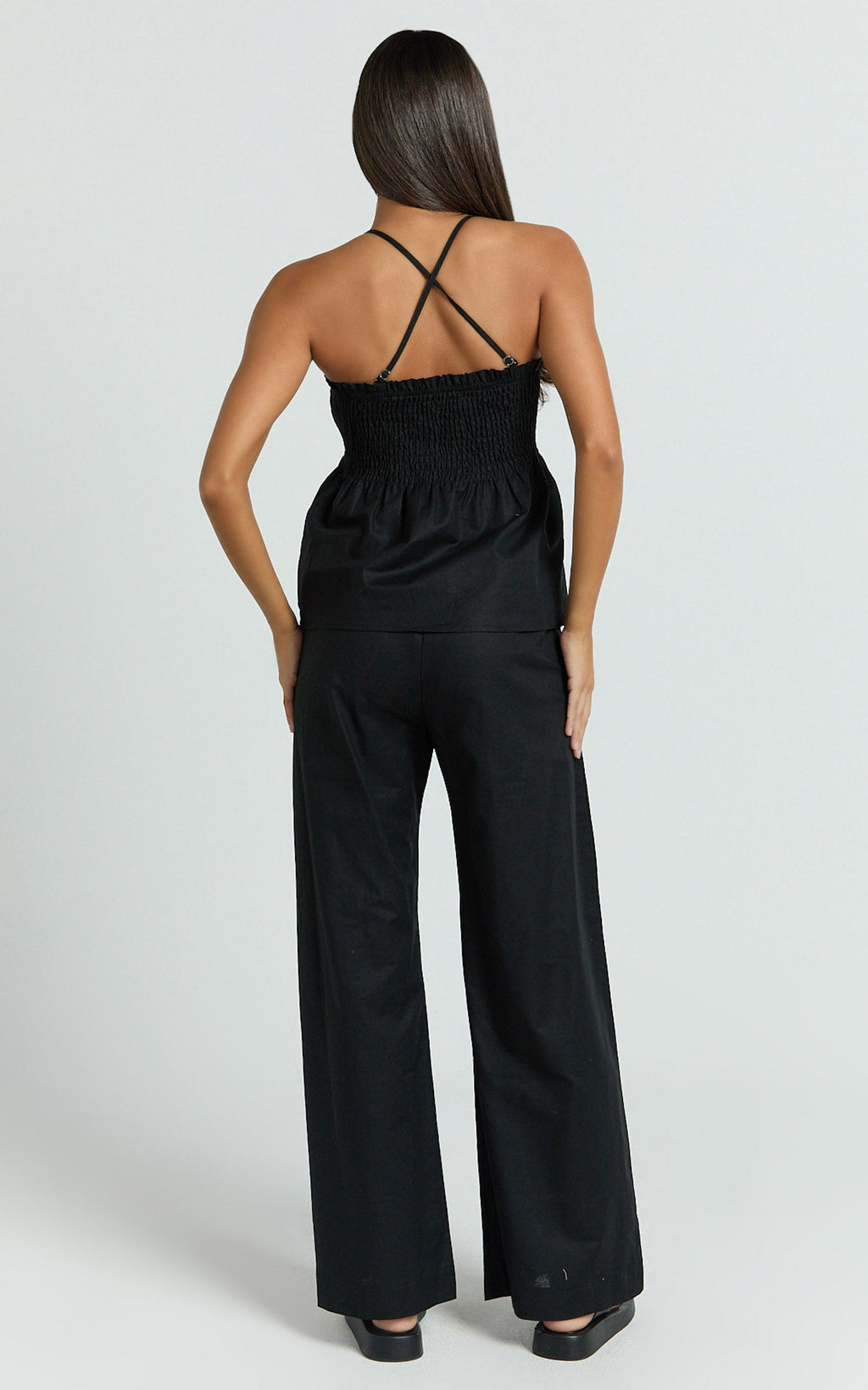 Alma Two Piece Set - Cotton Cami Pant Set in Black