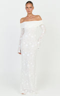 Aurelle Maxi Dress - Off Shoulder Floral Embroidered Dress in Ivory