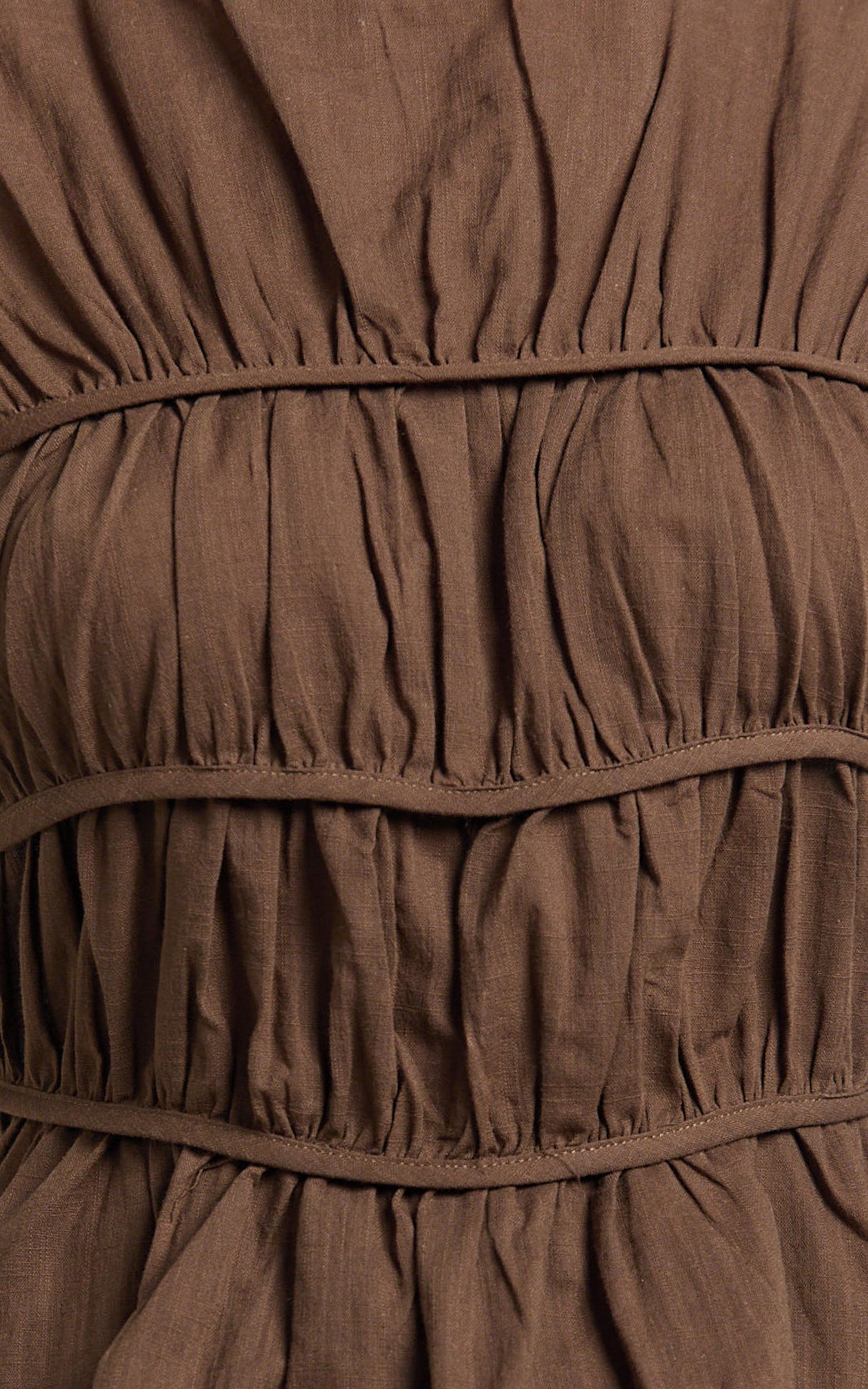 Auric Two Piece Set - Ruched Detail Top and Wide Leg Pants Set in Brown