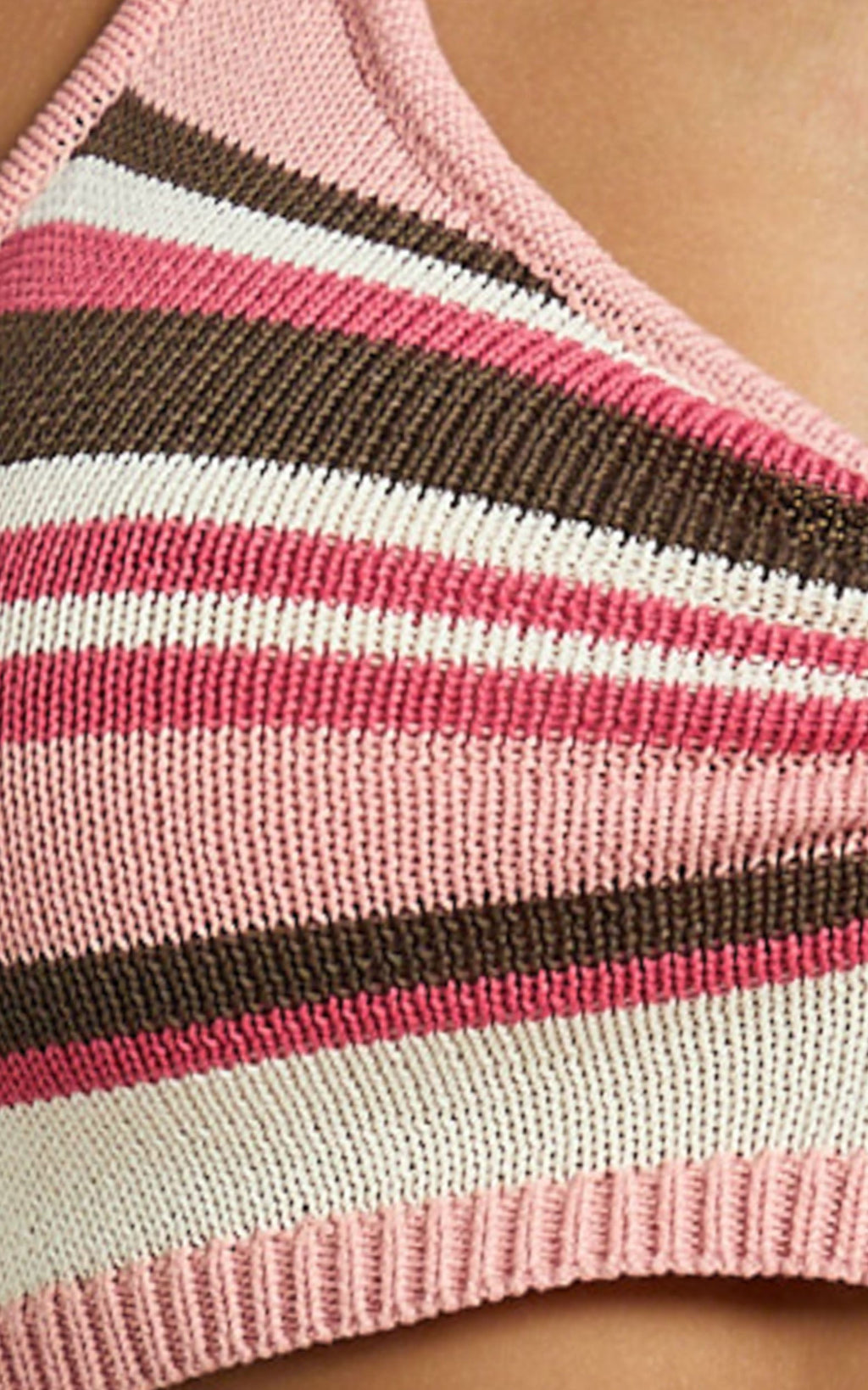 Belize Bralette - Striped Knit Halter Neck Bralette in Pink Multi