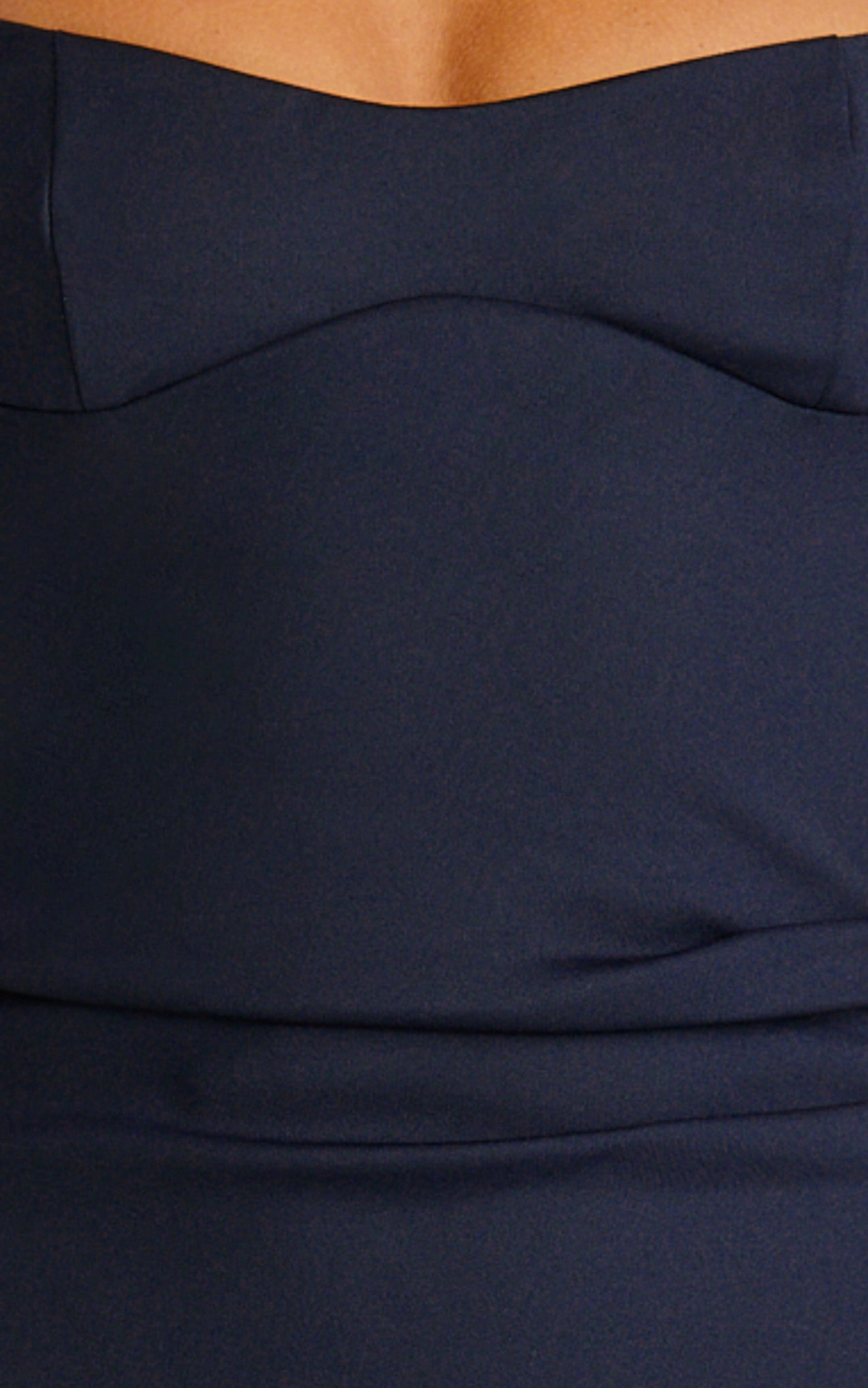 Benita Midi Dress - Scoop Neck Ruched Fitted Dress in Navy