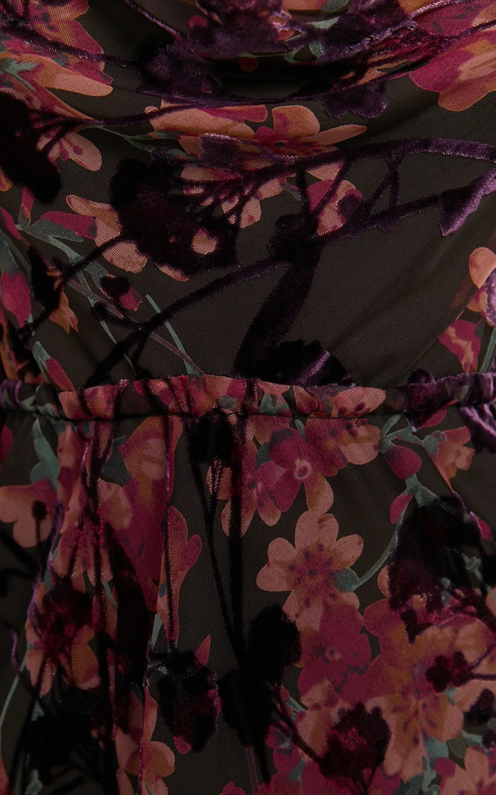 Mariana Mini Dress - Cowl Neck Drawstring Waist Slip Dress in Burn Out Floral