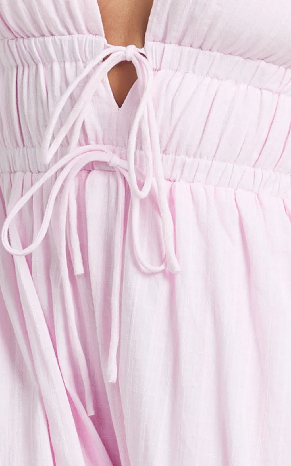 Matteo Midi Dress - Deep V Neck Puff Sleeve Dress in Pink