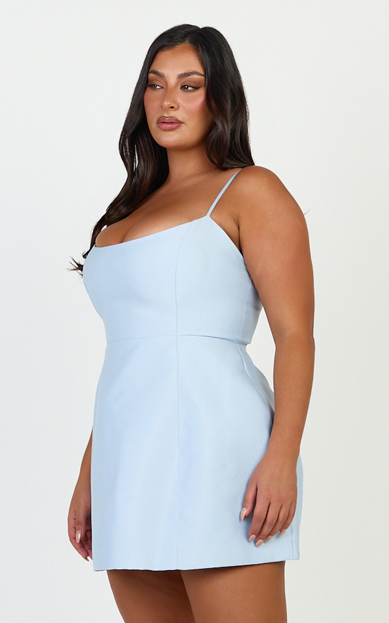 Carolina Mini Dress - Scoop Neck Panel Bodice Dress in Pale Blue