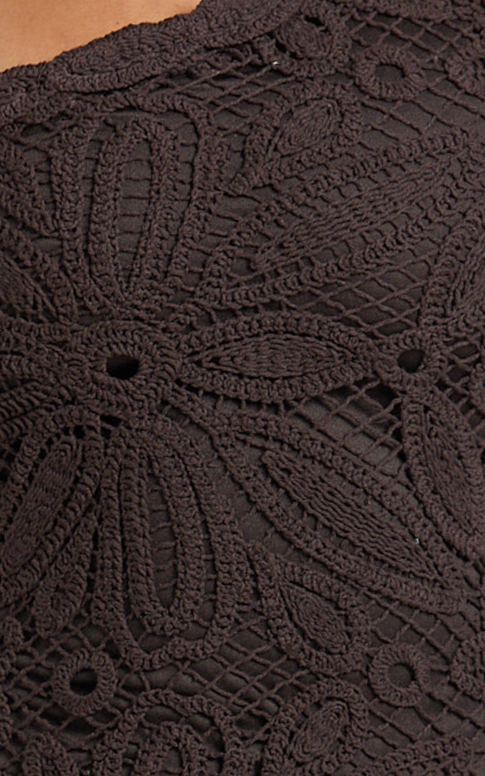 Charlene Maxi Dress - Crochet Knitted One Shoulder Maxi Dress in Chocolate