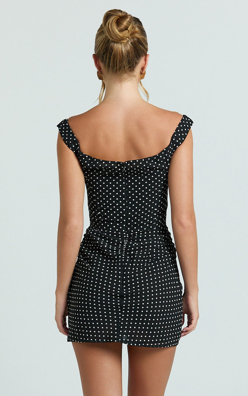 Charlie Mini Dress - Polka Dot Off Shoulder Gathered Dress in polkadot