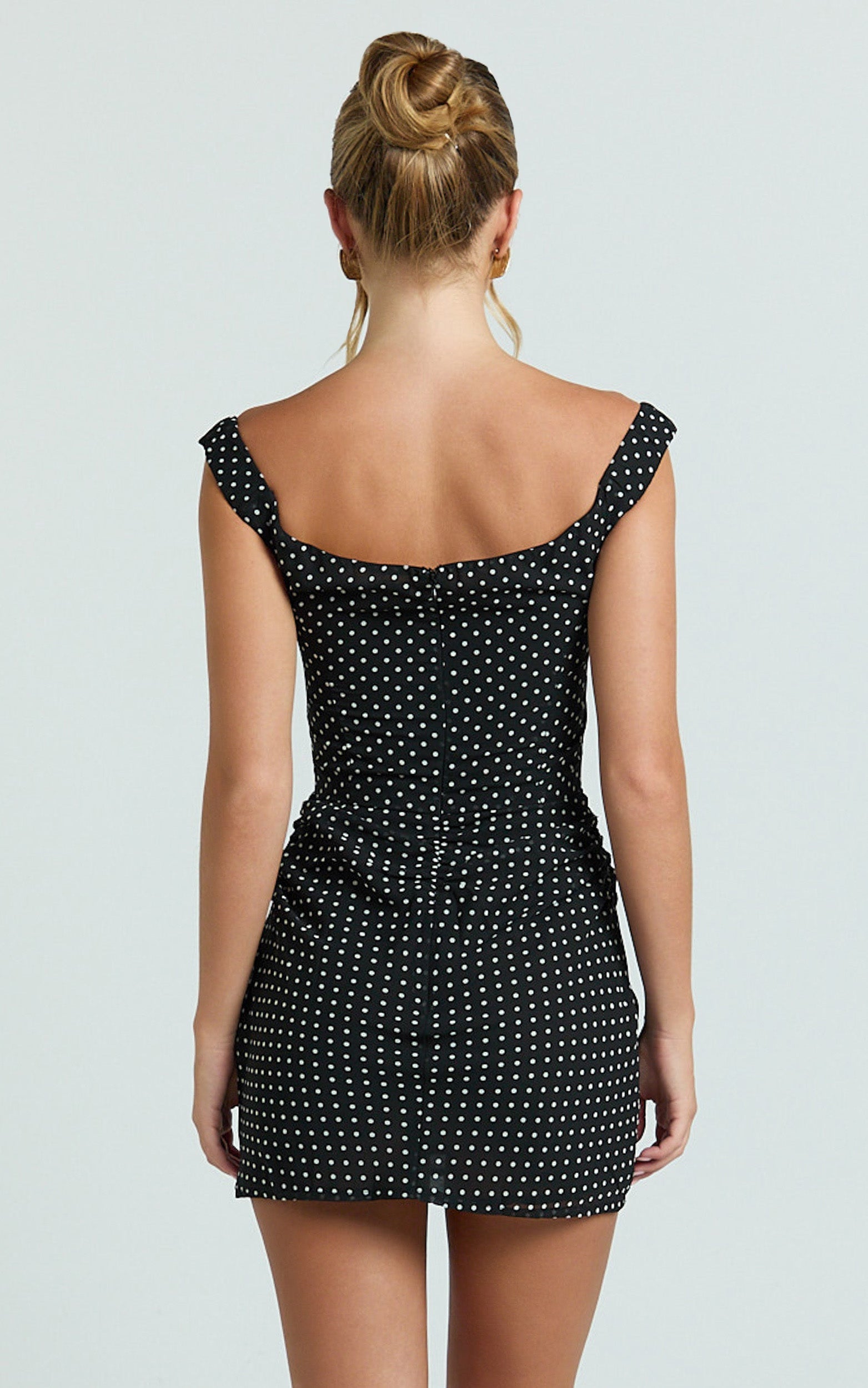 Charlie Mini Dress - Polka Dot Off Shoulder Gathered Dress in polkadot