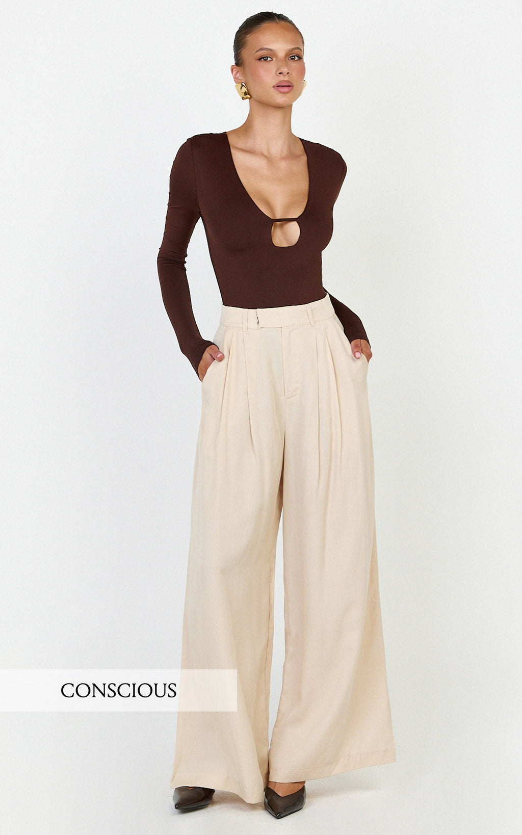 Clarke Pants - High Waist Wide Leg Pants in Neutral