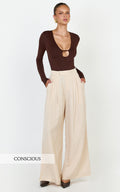 Clarke Pants - High Waist Wide Leg Pants in Neutral