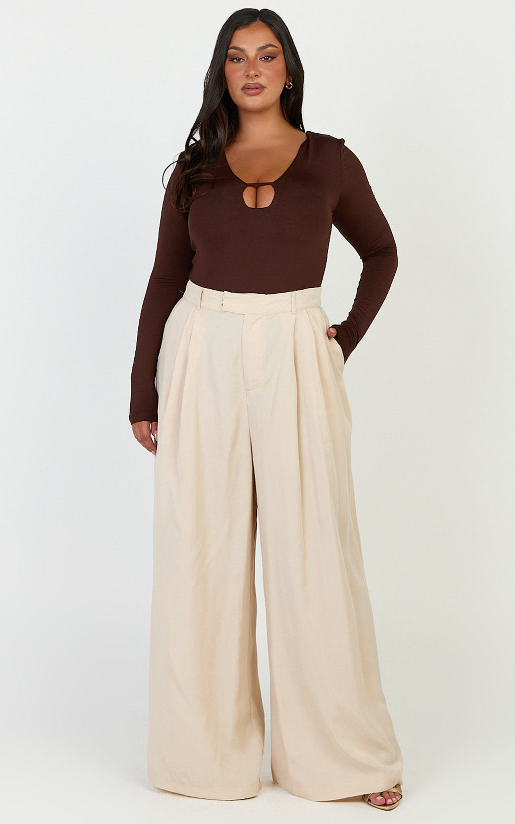 Clarke Pants - High Waist Wide Leg Pants in Neutral