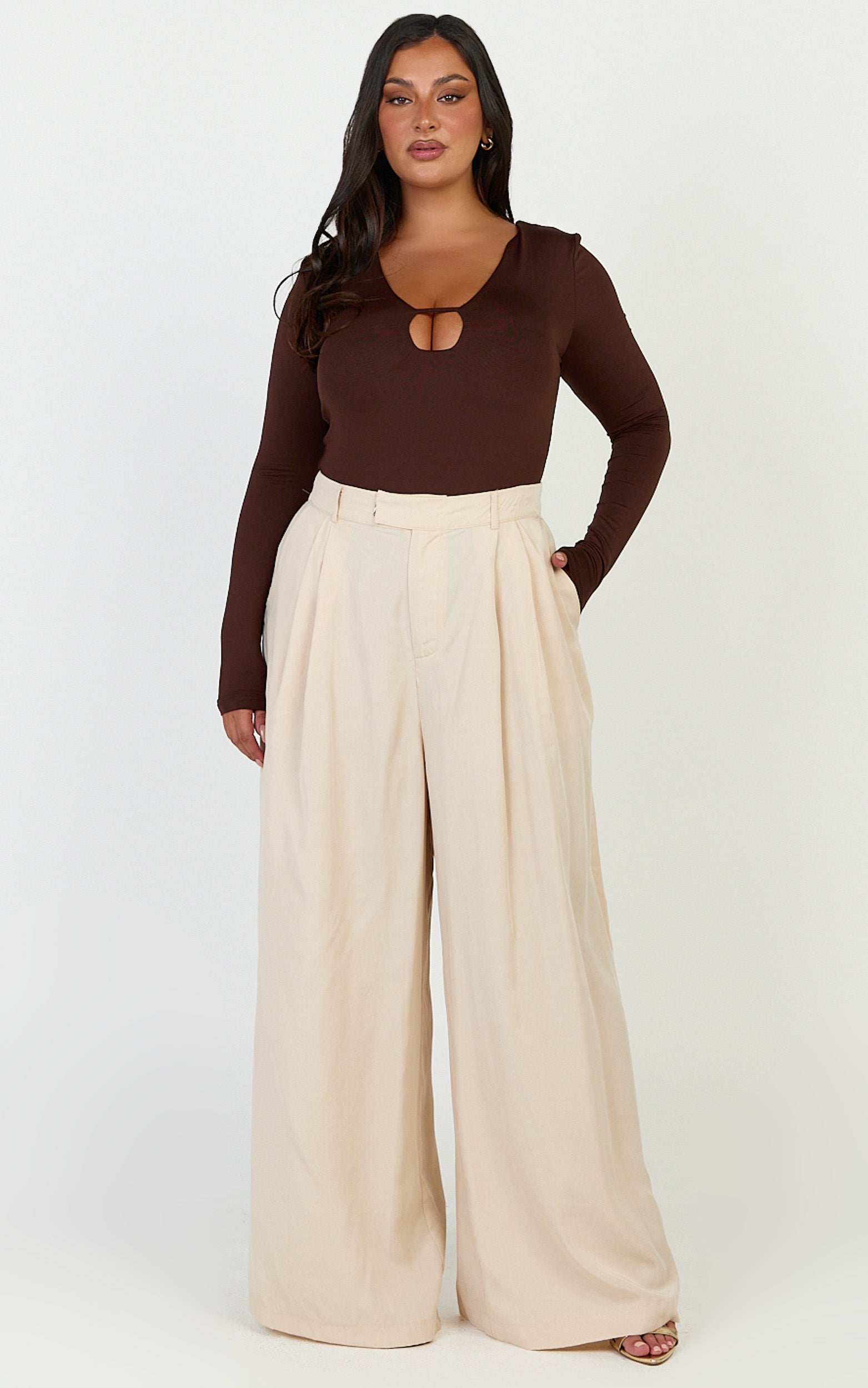 Clarke Pants - High Waist Wide Leg Pants in Neutral