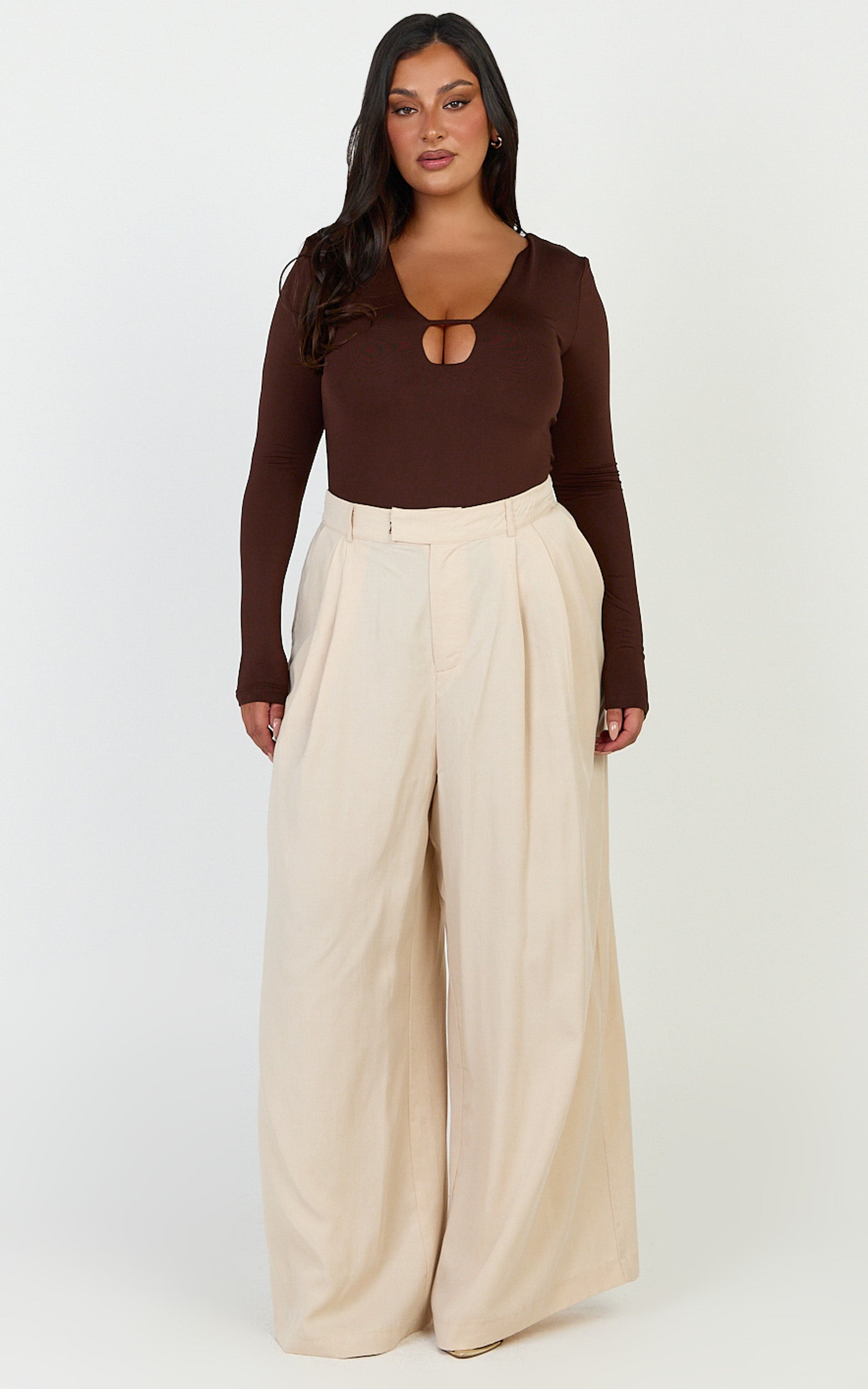 Clarke Pants - High Waist Wide Leg Pants in Neutral