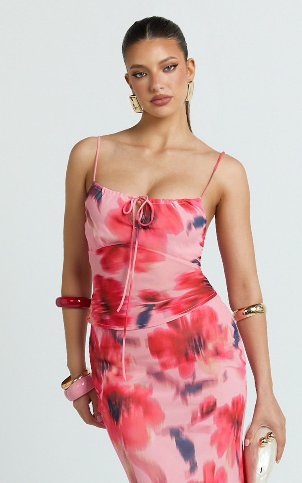 Claudia Top - Gathered Scoop Neck Top in Pink Floral