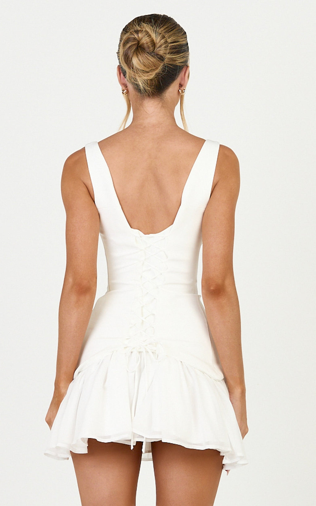 Coco Mini Dress - Corset Bodice Fit And Flare Dress in White